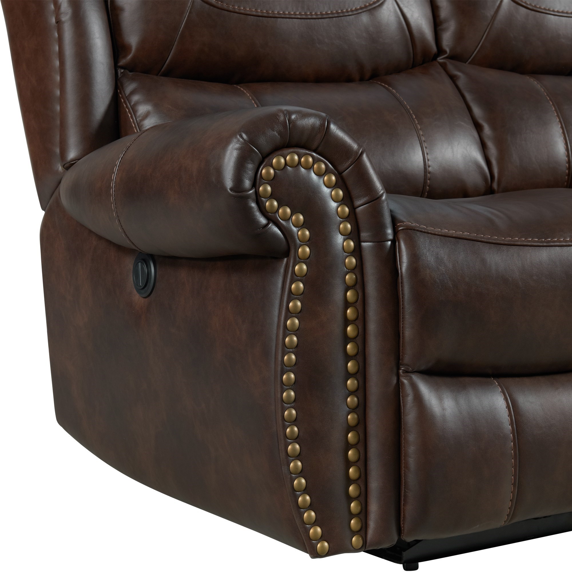 Leather reclining loveseat online with nailhead trim